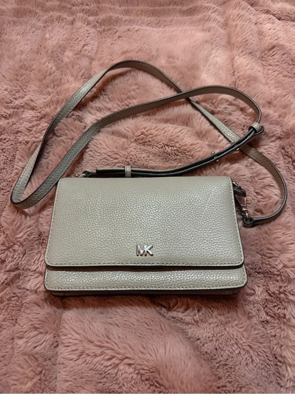 Michael Kors Pebbled Leather Crossbody in Light Gray